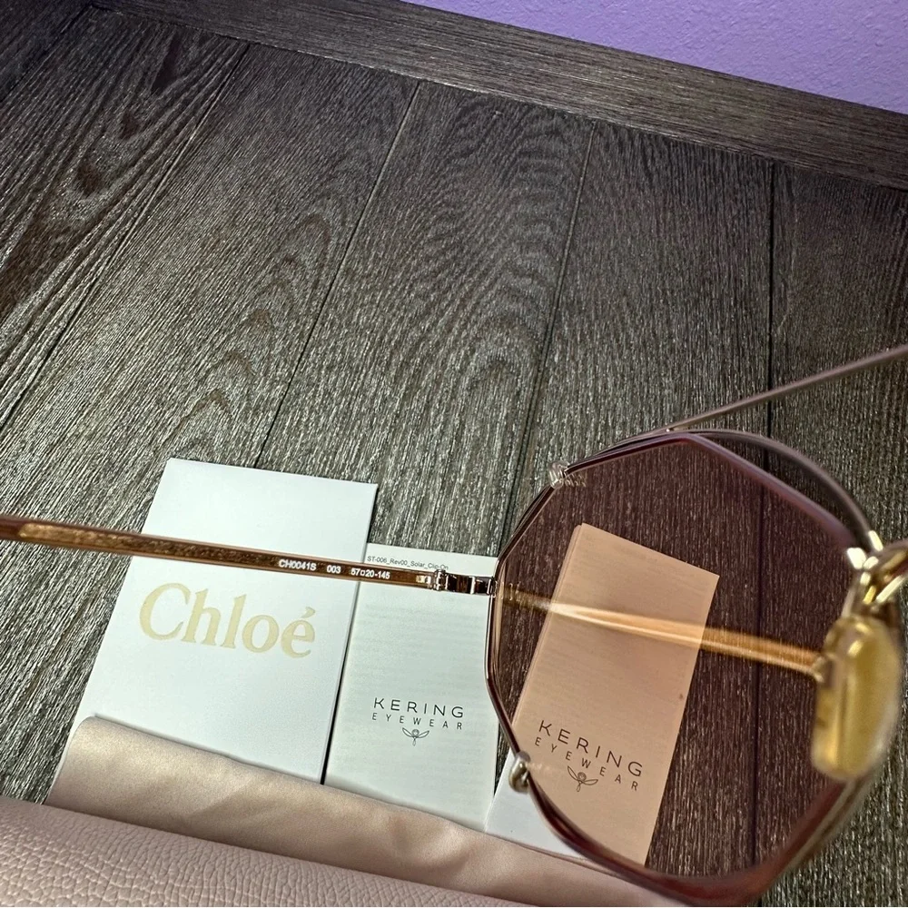 NWT Chloe | Demi Gold Brown “2-in-1” Round Oversized Sunglasses $505 57-20-145
